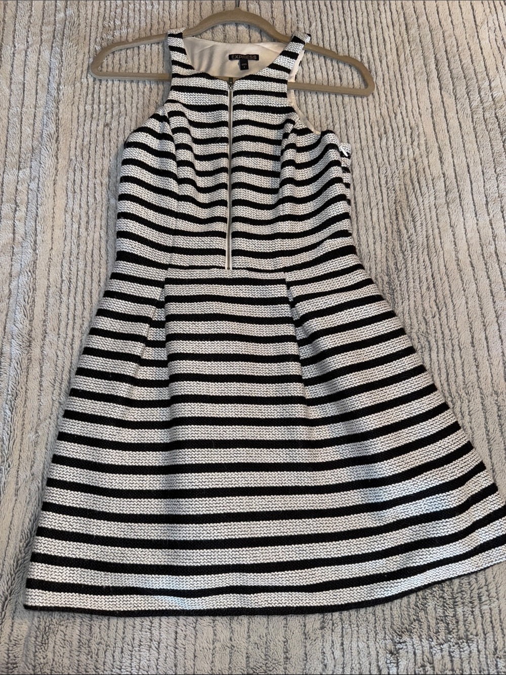 Express Black and White Striped Zip-Front Sleeveless Dress